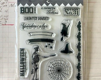 My Mind’s Eye Happy Haunting Clear Acrylic Stamps Halloween Janet Hopkins MME HAH115 Retired 2013