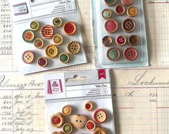 American Crafts & Dear Lizzy Wood Buttons 12pc | Scrapbook Embellishments | Card Making | Rustic Craft Buttons | Choose Your Pack