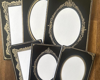 Tim Holtz Idea-ology Cabinet Card Frames - Sophisticate | Set of 6 Vintage Style Photo Frames | Black Gold Ephemera | Junk Journal