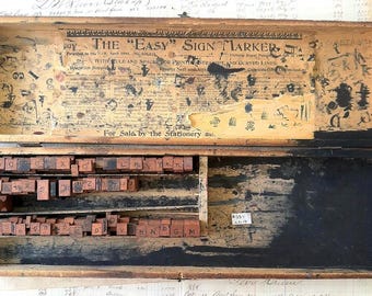 Antique The Easy Sign Marker Rubber Stamp Set in Wood Box 1894 Patent Typography Printing Restoration Project