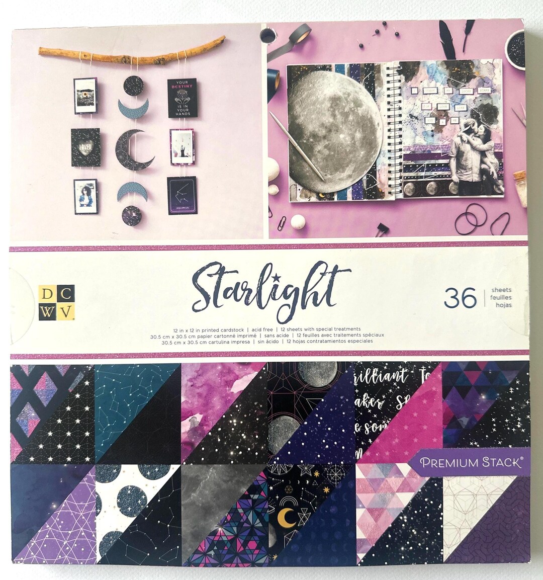 DCWV Starlight Premium Stack | 12x12 Celestial Scrapbook Paper Pad ...