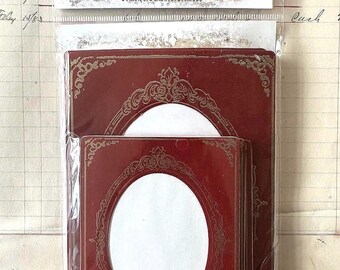 Tim Holtz Idea-ology Christmas Card Frames TH93653 Red Gold Vintage Ephemera Photo Frames Junk Journal 6 Piece Retired