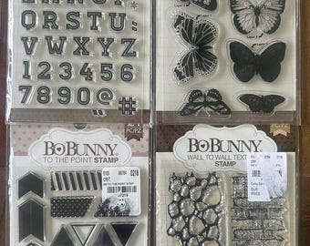 BoBunny Clear Stamp Sets: Inline Alpha, Flutter, To the Point, Textures (NOS)