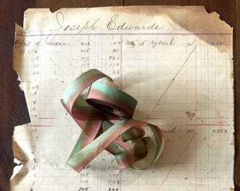 Vintage Seafoam and Antiqued Bronze Seam Binding 5/8 Inch | Sold by the Yard | Seam Binding Ribbon for Junk Journals, Sewing & Paper Arts