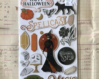 American Crafts Spellcast Thickers Chipboard Halloween Stickers | Retired 2017 AC Dimensional Embellishments | 2 Sheet Set