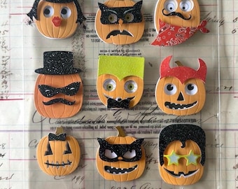 Martha Stewart Crafts Layered Pumpkin Stickers | Retired Halloween Dimensional Embellishments | 12 Vintage Pumpkin Faces