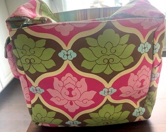 K&Company x Amy Butler Vintage Floral Tote Bag Pink Green Brown Craft Organizer | Journal or Supply Tote
