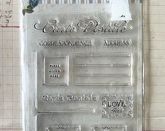 Bo Bunny Boulevard Clear Stamp Set French Postal Carte Postale Fleur de Lis Rooster Sealed 7310901