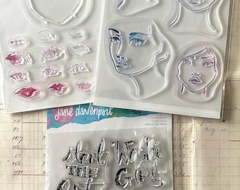 Jane Davenport Clear Stamp Sets | Retired Mixed Media Face Stamps | DIY Face, 4 Jane Girls, Crafty Minx | Art Journal Supplies