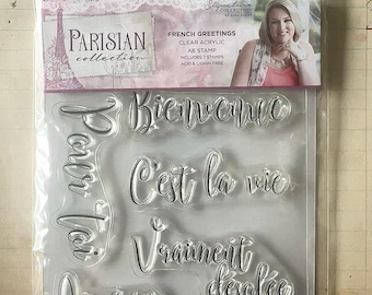 Crafter’s Companion Parisian Collection French Greetings Clear Stamps A6 Sara Davies Retired Stamp Set