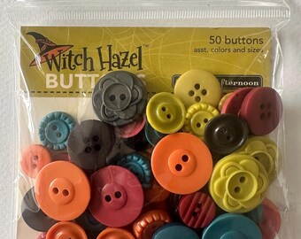 October Afternoon Witch Hazel Buttons | 50 Assorted Scrapbook Buttons | Halloween Craft Embellishments | Autumn Mixed Media Button Pack