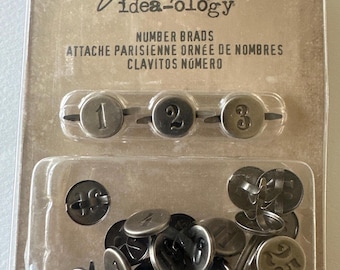 Tim Holtz Idea-ology Number Brads TH93123, 24 Metal Number Fasteners, Scrapbooking Mixed Media Junk Journal Supply