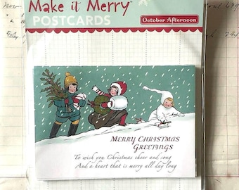 October Afternoon Make It Merry Postcards | Complete Set of 12 Christmas Postcards | Retired Scrapbook Ephemera | December Daily
