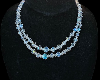 Vintage Laguna Crystal Aurora Borealis Double Strand Necklace