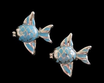 Vintage Scattered Fish Pins Blue Silver Tone Brooch