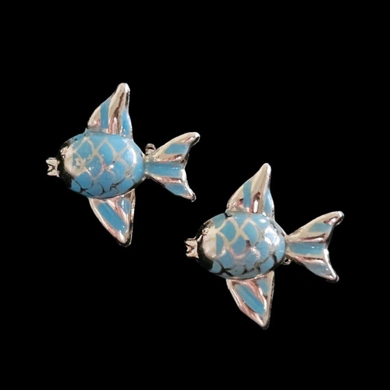 Vintage Scattered Fish Pins Blue Silver Tone Brooc