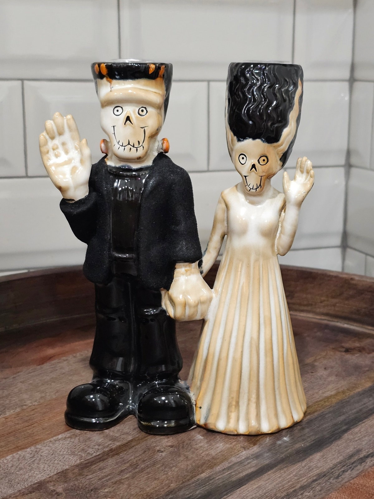 HTF Yankee Candle Boney Bunch 2014 Frankenstein & Bride Halloween