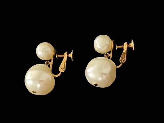 Vintage Marvella Faux Pearl Gold Plated Clip On S… - image 6