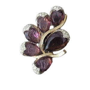 ART Arthur Pepper Jewel Tone Purple Signed Vintage Gold Tone Crystal Rhinestone Amethyst Brooch