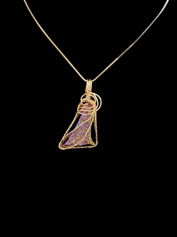 Druzy Quartz Gold Tone Wire Wrapped Collar Pendant