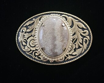 Vintage Agate Green and Reddish Rock Design Cabochon Pewter  display picture 2