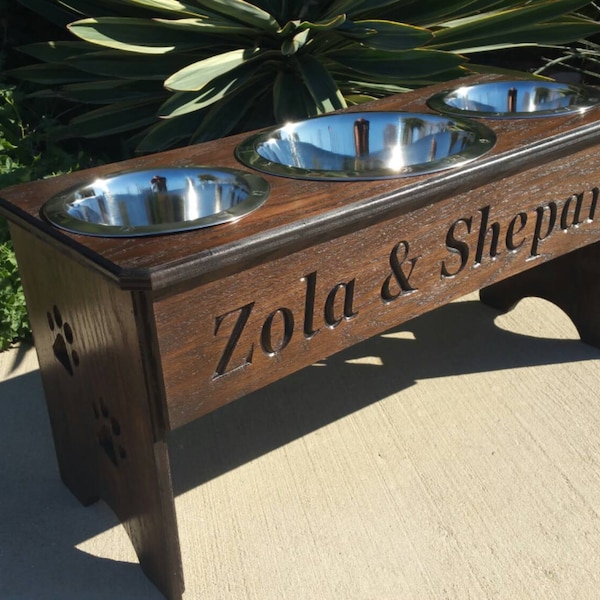 3 bowl dog feeder stand/Personalized