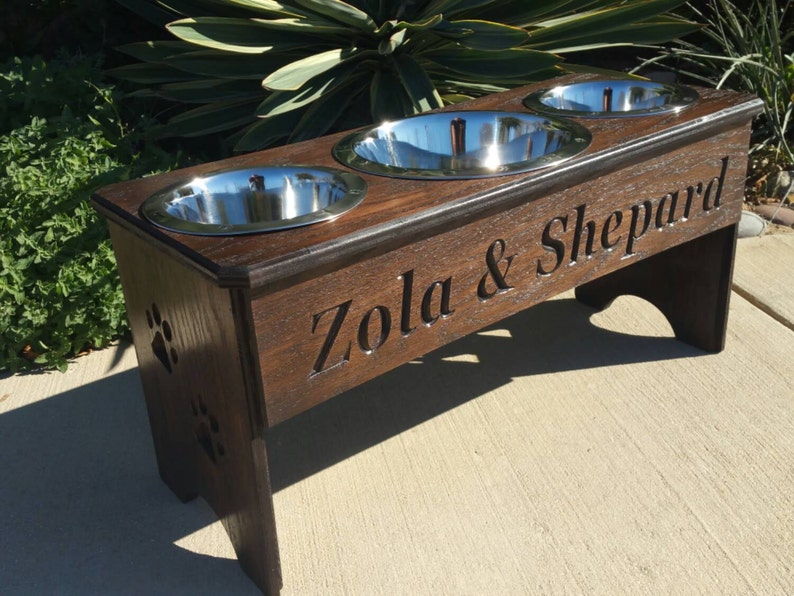 3 bowl dog feeder stand/Personalized Espresso