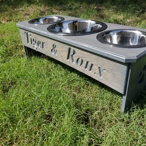 3 bowl dog feeder stand/Personalized Gray