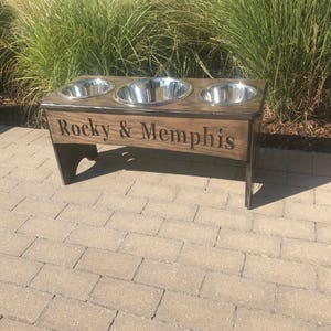 3 bowl dog feeder stand/Personalized Walnut