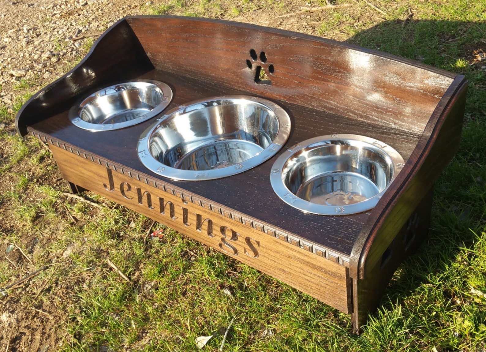 3 Bowl Dog Feeder // Backsplash 2 Paw Design Etsy