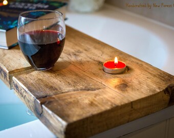 Wood Bath Caddy Pamper Gift Birthday for Her Relax Spa bath Shelf Book holder bath board