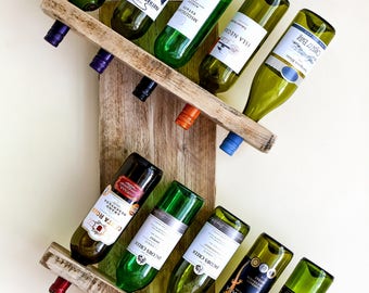 Reclaimed Wooden Rustic Wine Rack Wedding Gift Wall Mounted Wine Holder 6 , 10, 14 bottle storage
