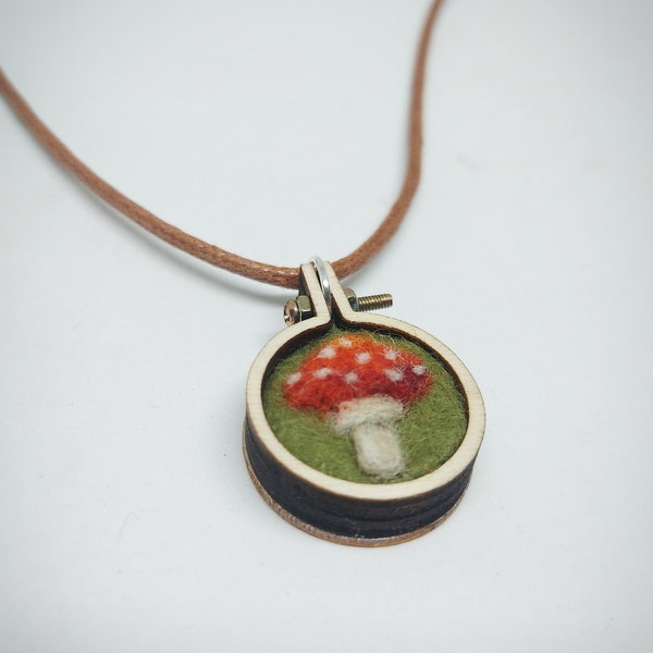 Embroidery Hoop Pendant | Mushroom / Bee / Sunflower Keyring | Needle Felted Gift | Miniature | Necklace | Jewellery | Birthday Present
