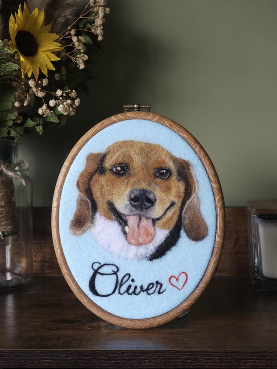 Personalised pet portrait- Custom felt animal painting from a photo. Unique animal wall art or pet loss/ bereavement gift idea for pet owner
