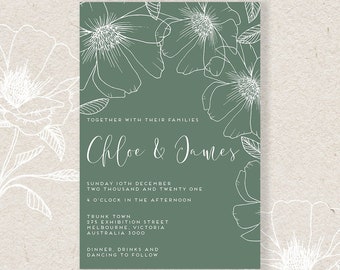 WHITE Floral Invitations/Hand Drawn Botanical Design