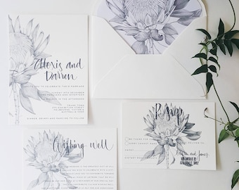 PROTEA Wedding Invitation/Grey/HANDDRAWN Invites