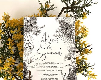 ALEXIS Botanicals/Wedding INVITE/Handdrawn Australian Natives