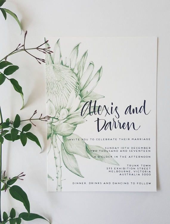 PROTEA Invitation/HANDDRAWN/Wedding invites/GREEN