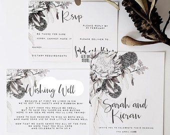 AUSTRALIAN NATIVES/ Wedding Invitation/Rsvp/Wishing Well/Handdrawn