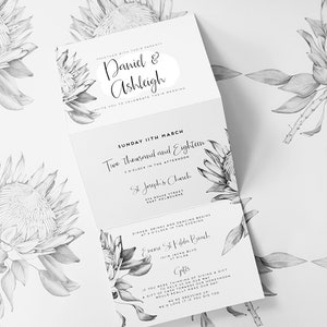 TRIFOLD/Protea WEDDING Invitations/HANDRAWN