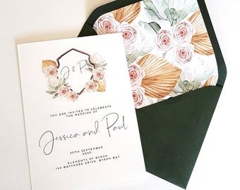 CREST Rose Design/Boho Invites/Wedding Invites/Handpained