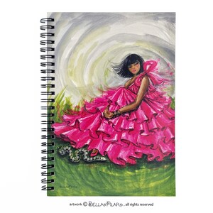 spiral notebook fashion Illustration fashion girl gift fashion art Bella Pilar, Sage in Pink Ruffles