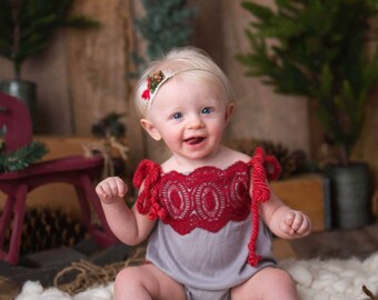 Gray Baby Romper - Boho Baby Romper - Red Baby Romper - Gray Newborn Romper - Red Newborn Romper - Cake Smash Girl Outfit - Sitter Romper