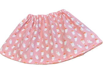 Toddler Halloween Skirt - Pink Ghost Skirt, Elastic Waist