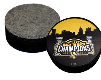 2016-2017 Pittsburgh Penguins Back To Back NHL Stanley Cup Champions Hockey Puck Board Eraser