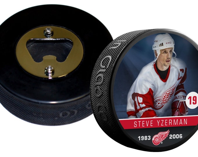 Detroit Red Wings Steve Yzerman Player Series Hockey Puck Bottle Opener