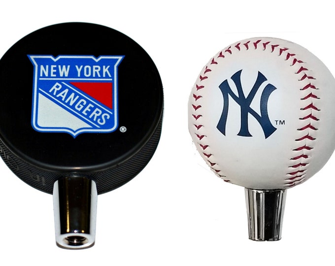 New York Rangers Hockey Puck And New York Yankees Baseball Beer Tap Handle Set