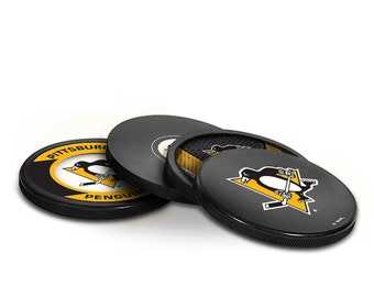 Pittsburgh Penguins NHL Hockey Puck Drink Coaster Set Of Four
