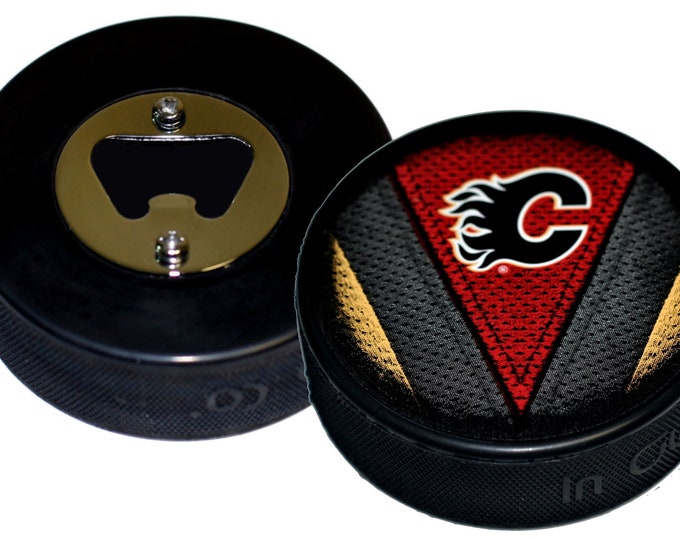 Calgary Flames Stitch Series NHL Hockey Puck Bottle Opener