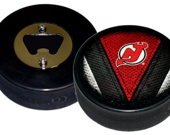 New Jersey Devils Stitch Series NHL Hockey Puck Bottle Opener